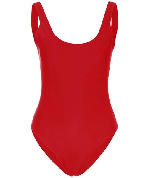 Sets Women Retro Elastic High Cut Low Back One Piece Swimwear Bathing Suits - Red - C1194W74RSU