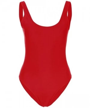 Sets Women Retro Elastic High Cut Low Back One Piece Swimwear Bathing Suits - Red - C1194W74RSU