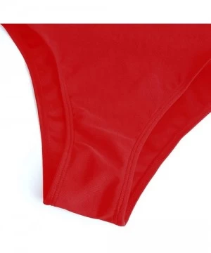 Sets Women Retro Elastic High Cut Low Back One Piece Swimwear Bathing Suits - Red - C1194W74RSU