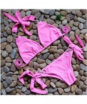 Sets Womens Bikini Diamond Crystal Nude Rhinestone Push Up Bandage Biquini - pink - CH18QZ2NCQM