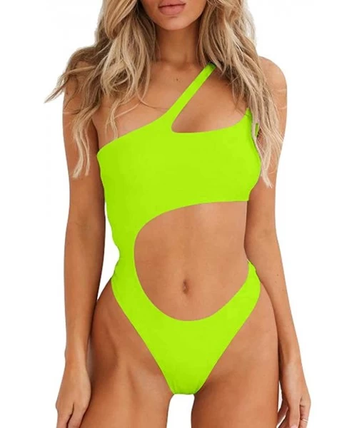 One-Pieces Women's Sexy One Shoulder Bathing Suit Cut Out One Piece Swimsuit - Lake Green - CV18XEUI8I2