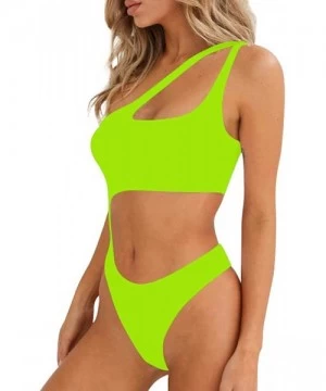 One-Pieces Women's Sexy One Shoulder Bathing Suit Cut Out One Piece Swimsuit - Lake Green - CV18XEUI8I2