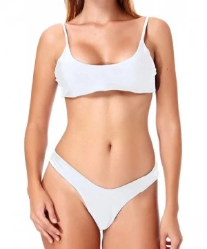 Sets Women Bikinis Top Solid Beachwear Bathing Suits Push Up Bikini Swimsuit - White - CI18WH00I4K