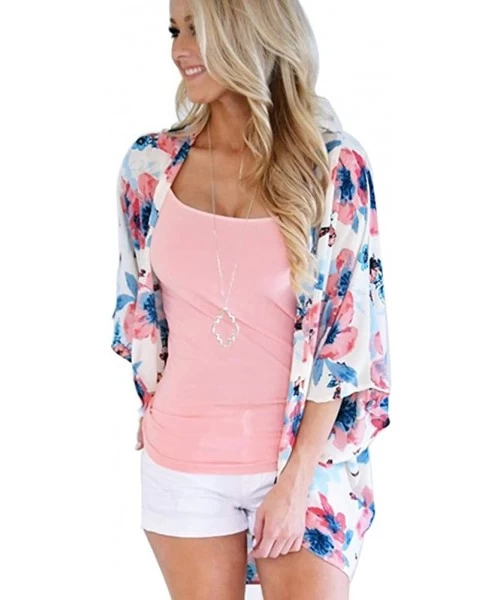 Cover-Ups Women Chiffon Printed Cardigan Kimono Robe Tops Beach Bikini Cover up Blouse - 003-blue Purple - C118QWQX2IC