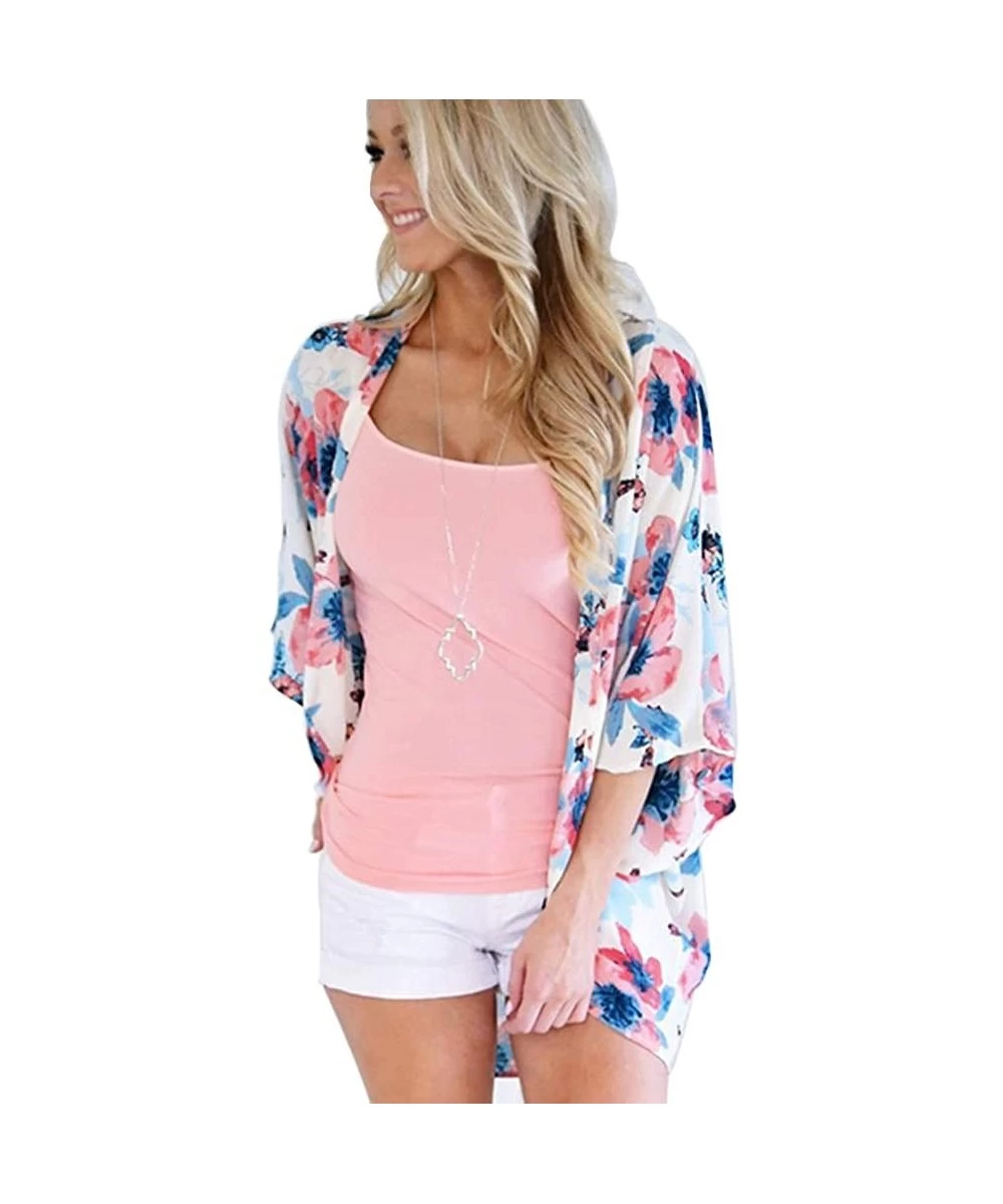 Cover-Ups Women Chiffon Printed Cardigan Kimono Robe Tops Beach Bikini Cover up Blouse - 003-blue Purple - C118QWQX2IC