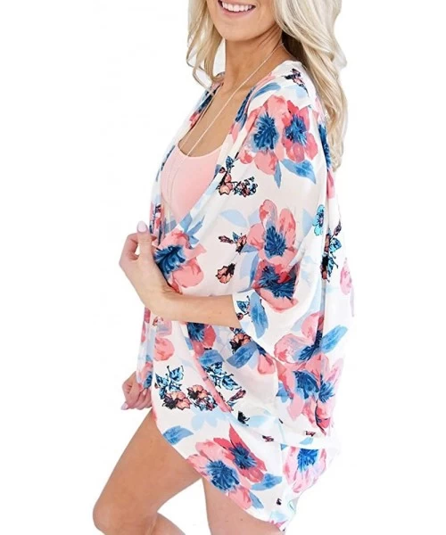 Cover-Ups Women Chiffon Printed Cardigan Kimono Robe Tops Beach Bikini Cover up Blouse - 003-blue Purple - C118QWQX2IC