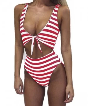 One-Pieces Womens Swimsuits High Waisted One Piece Bathing Suits Sexy Tie Knot Front Bikini - 0-red - CY18C5S7QN7