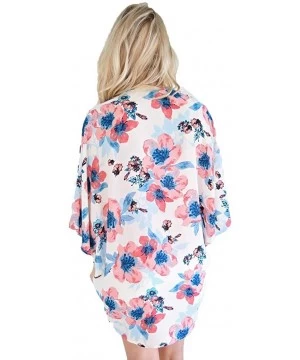 Cover-Ups Women Chiffon Printed Cardigan Kimono Robe Tops Beach Bikini Cover up Blouse - 003-blue Purple - C118QWQX2IC