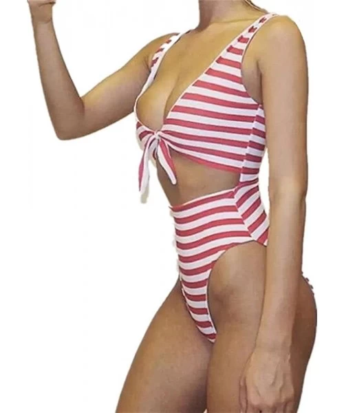 One-Pieces Womens Swimsuits High Waisted One Piece Bathing Suits Sexy Tie Knot Front Bikini - 0-red - CY18C5S7QN7