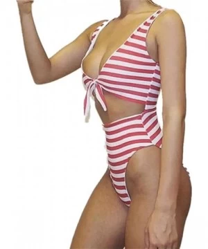 One-Pieces Womens Swimsuits High Waisted One Piece Bathing Suits Sexy Tie Knot Front Bikini - 0-red - CY18C5S7QN7