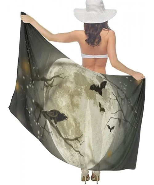 Cover-Ups Women Fahion Swimsuit Bikini Cover Up Sarong- Party Wedding Shawl Wrap - Cool Bat Crow Raven Full Moon - CG19C6NRZDQ