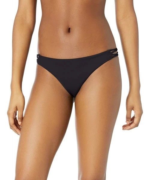 Tankinis Women's Solid Medium Side Loop Bikini Bottoms - Black - CB18EQYIA4M