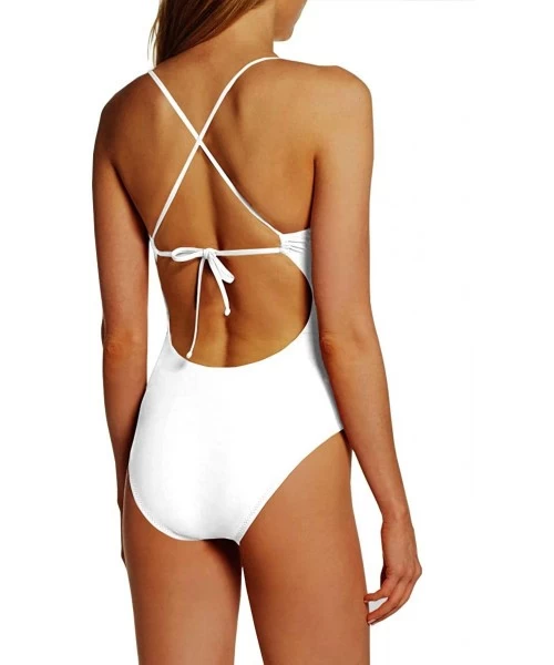 One-Pieces Womens Spaghetti Strap Tie Knot Front Cutout Lace Up Back One Piece Swimsuit - White - CG18SL2ALXK