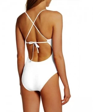 One-Pieces Womens Spaghetti Strap Tie Knot Front Cutout Lace Up Back One Piece Swimsuit - White - CG18SL2ALXK