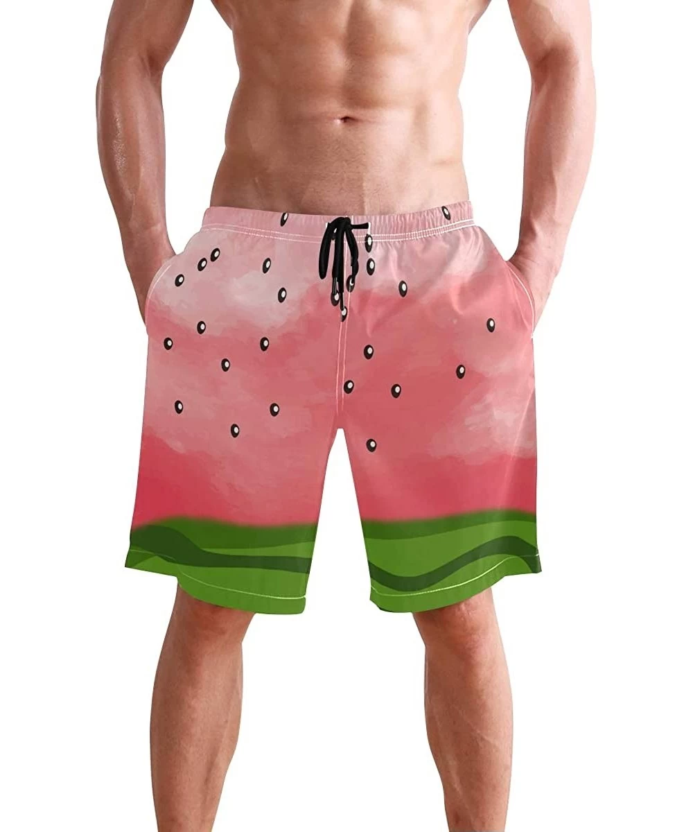 Board Shorts Men's Swim Trunks Black and White Check Flag Quick Dry Beach Board Shorts with Pockets - Funny Watermelon Fruit ...