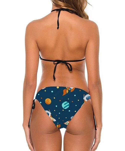 Sets Women Girl Two Piece Adjustable Halter Bikini Set Swimwear Bathing Suits - Space Astronauts Planets Rockets - C5198XZZKYL