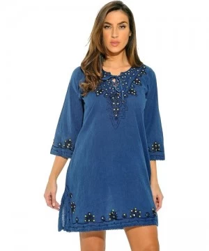 Cover-Ups Swimsuit Cover Up Tunic Resort Wear - Dark Denim - C812MAXR2Y6