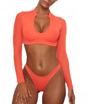 Rash Guards Womens Sexy High Waist Rash Guard Swimwear Long Sleeve 3PCS Bathing Suit - 1 - CR19DAXK9WD