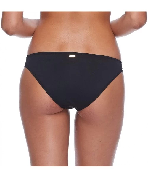 Bottoms Women's Updated Low Rider Mid Rise Bikini Bottom Swimsuit with Side Knot Detail - Black Licorice - CV18ZQE3YGA