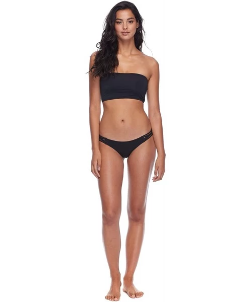 Bottoms Women's Updated Low Rider Mid Rise Bikini Bottom Swimsuit with Side Knot Detail - Black Licorice - CV18ZQE3YGA