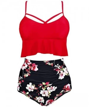 Sets Women Ruffled High Waisted Tankini Bikini Swimsuit Set S-XXXL - Red-2 - C918UW4WGLD