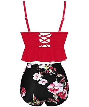 Sets Women Ruffled High Waisted Tankini Bikini Swimsuit Set S-XXXL - Red-2 - C918UW4WGLD