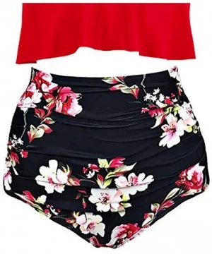 Sets Women Ruffled High Waisted Tankini Bikini Swimsuit Set S-XXXL - Red-2 - C918UW4WGLD