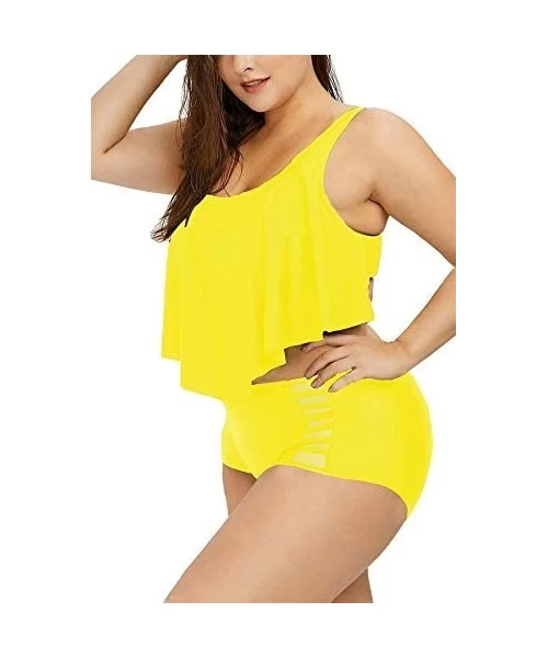 Bottoms Women's Plus Size Swimwear 2 Piece High Waisted Swimsuit Ruffle Bikini - 02 Yellow - CD18TCX2NNN