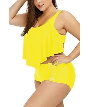 Bottoms Women's Plus Size Swimwear 2 Piece High Waisted Swimsuit Ruffle Bikini - 02 Yellow - CD18TCX2NNN