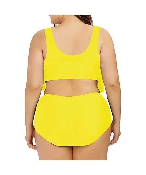 Bottoms Women's Plus Size Swimwear 2 Piece High Waisted Swimsuit Ruffle Bikini - 02 Yellow - CD18TCX2NNN