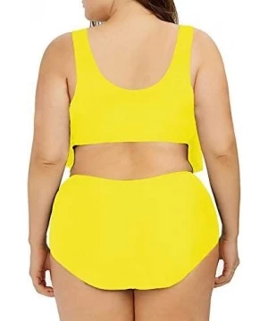 Bottoms Women's Plus Size Swimwear 2 Piece High Waisted Swimsuit Ruffle Bikini - 02 Yellow - CD18TCX2NNN