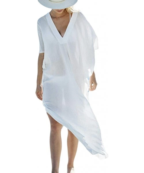 Cover-Ups Women Turkish Kaftan Swimsuit Bikini Cover Ups Casual Beach Caftan Maxi Dress - B-white - C518R59LSDM