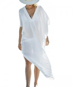 Cover-Ups Women Turkish Kaftan Swimsuit Bikini Cover Ups Casual Beach Caftan Maxi Dress - B-white - C518R59LSDM