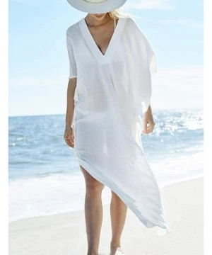 Cover-Ups Women Turkish Kaftan Swimsuit Bikini Cover Ups Casual Beach Caftan Maxi Dress - B-white - C518R59LSDM