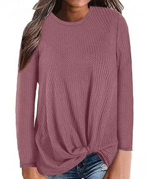 Cover-Ups Blouse Long Sleeve Shirt- 2019 Womens Casual Long Sleeve Knot Waffle Knit Tunic Blouse Cute Shirts Tops - Winered -...