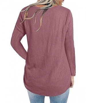 Cover-Ups Blouse Long Sleeve Shirt- 2019 Womens Casual Long Sleeve Knot Waffle Knit Tunic Blouse Cute Shirts Tops - Winered -...