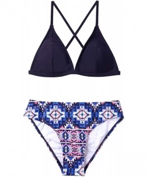 Sets Womens Halter Bikini Lace up Bikini High Waisted Two Piece Floral Swimwear - Navy-tribal - CZ194IROKLH