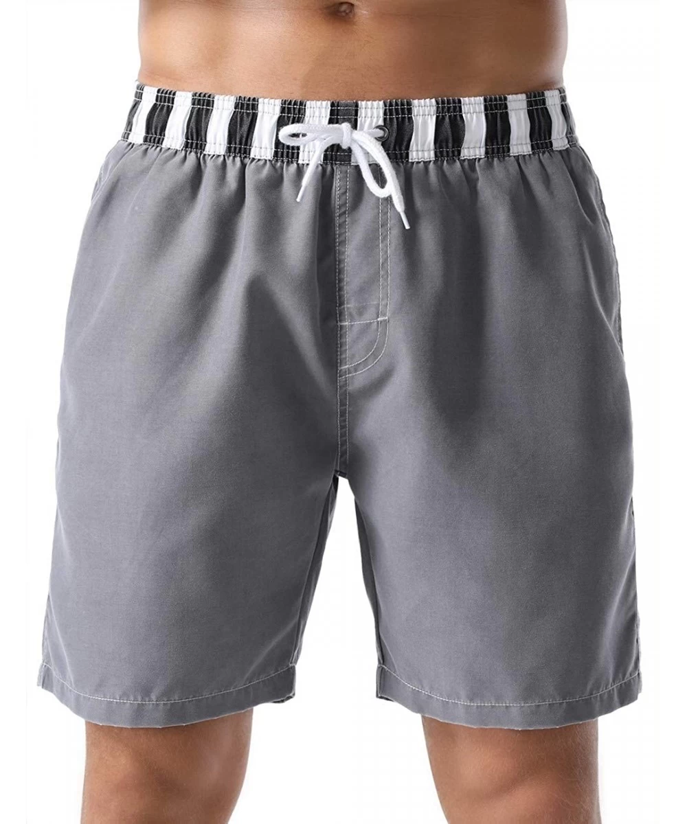 Board Shorts Men's Swim Trunks Retro Soft Washed Drawstring Workout Shorts Men - Gray-271 - C118AGUMLZ3