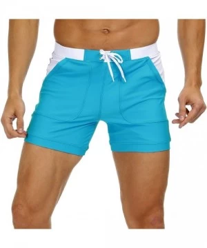 Briefs Mens Beach Swimming Trunks Board Shorts Boxer Briefs Swim Underwear with Pocket - Sky Blue - CP199LEZYST