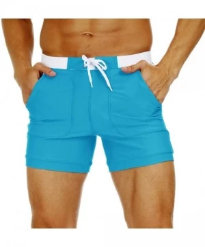 Briefs Mens Beach Swimming Trunks Board Shorts Boxer Briefs Swim Underwear with Pocket - Sky Blue - CP199LEZYST