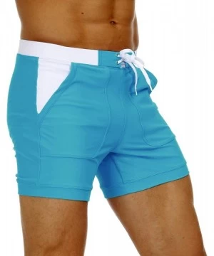 Briefs Mens Beach Swimming Trunks Board Shorts Boxer Briefs Swim Underwear with Pocket - Sky Blue - CP199LEZYST