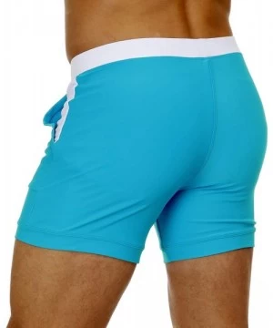 Briefs Mens Beach Swimming Trunks Board Shorts Boxer Briefs Swim Underwear with Pocket - Sky Blue - CP199LEZYST