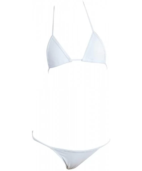 Sets Women's Micro Bikini Set Sexy Brazilian Bikini Swimwear Top and Tie Sides Bathing Suits - White - C818T04EOK4