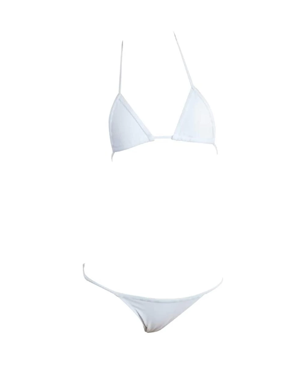 Sets Women's Micro Bikini Set Sexy Brazilian Bikini Swimwear Top and Tie Sides Bathing Suits - White - C818T04EOK4