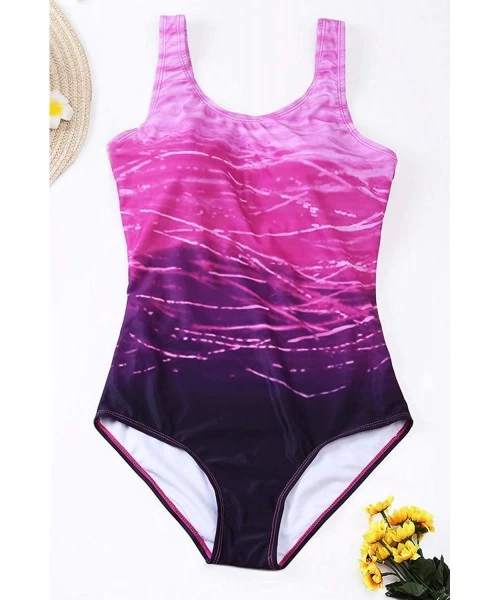 One-Pieces Crisscross One Piece Swimsuit Athletic Training Swimwear Vintage Bathing Suit - Purple Gradient - C1190N6AAE5