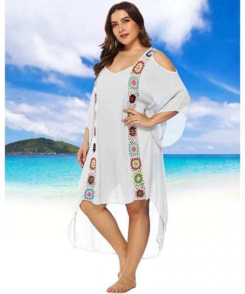 Cover-Ups Women Bathing Suit Cover Ups Swimsuit Coverups Dress Soft Crochet Bikini Beach Cover Ups - White-3xl - CG18SY4UOH7