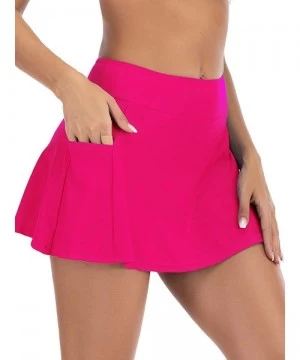 Tankinis Women's Swim Skirt High Waist Bikini Bottom Athletic Swimsuit Short Skort Swimdress - Rose Pink - CO1966LDAU5