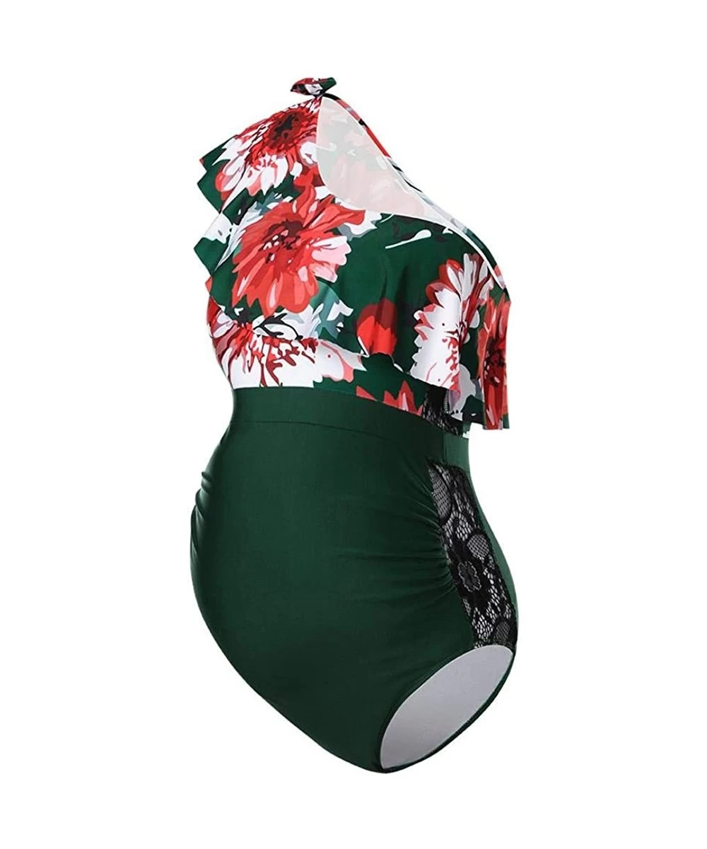 One-Pieces Women Maternity Ruffle One Shoulder Swimwear One Piece Swimsuit Flounce Floral Print High Waist Monokinis Bathing ...