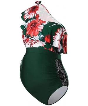 One-Pieces Women Maternity Ruffle One Shoulder Swimwear One Piece Swimsuit Flounce Floral Print High Waist Monokinis Bathing ...