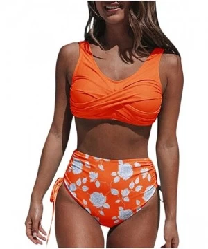 Bottoms Swimsuits for Women Plus Size Two Piece Bikini Set High Waisted Tie Side Bottom Swimsuits - Orange - CI197HHQXCZ